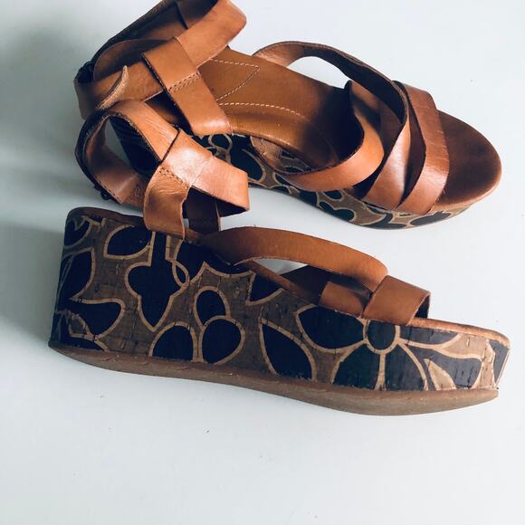 Anthro Naya 'Nalani' Women's 8 Tan Leather Wedge Sandal Strappy Platform - Picture 5 of 11